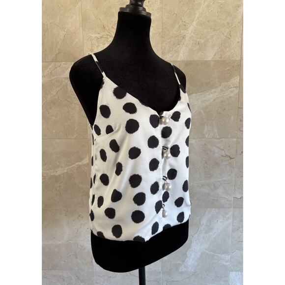 Mother of Pearl Tara Camisole Top Black White Polka Dot, Quiet Luxury $295 - Picture 9 of 16